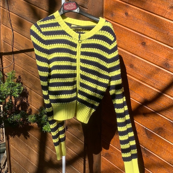 Navy and yellow stripped zip up sweater - Picture 1 of 4